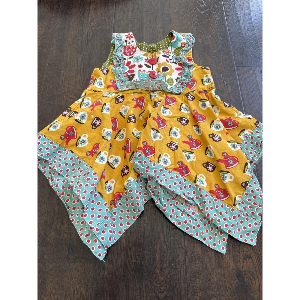 Jelly the Pug Dress Girls 4T Yellow Jayne‎ Playwear Teapot Boho Handkerchief Hem